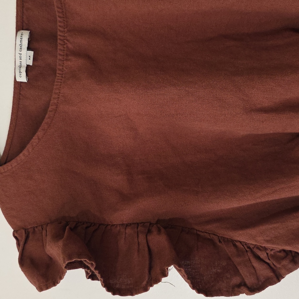 Cupcakes and Cashmere Brown Flutter Sleeve Top - Picture 6 of 8